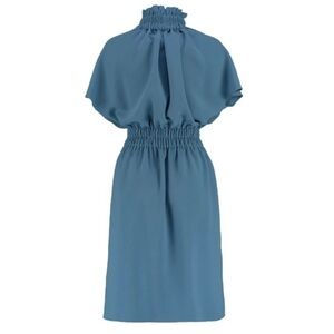 Edeline Lee Womens Hera Ruff Dress Sz 14 Blue Short Sleeve Elastic Waist Pockets